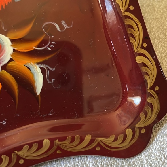 Russian hand painted artist signed Enamel on metal small tray Bird & berries - Picture 6 of 8